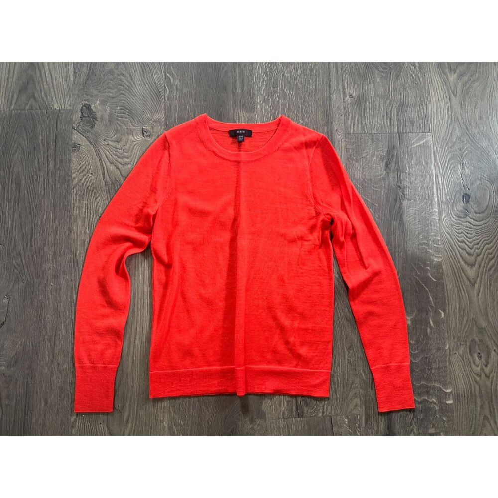 NEW J.Crew 100% Merino Wool Light Long Sleeve Red Orange Shirt Top Sweater XXS